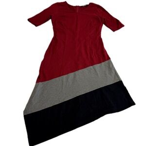 eShakti Dress Women 6 Burgundy Grey Black Colorblock‎ Midi Asymmetrical